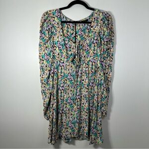 AFRM Revolve Floral Retro Puff Long Sleeve Mini Dress Size XS